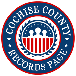 A round red, white, and blue logo with the words Cochise County Records Page for the state of Arizona.